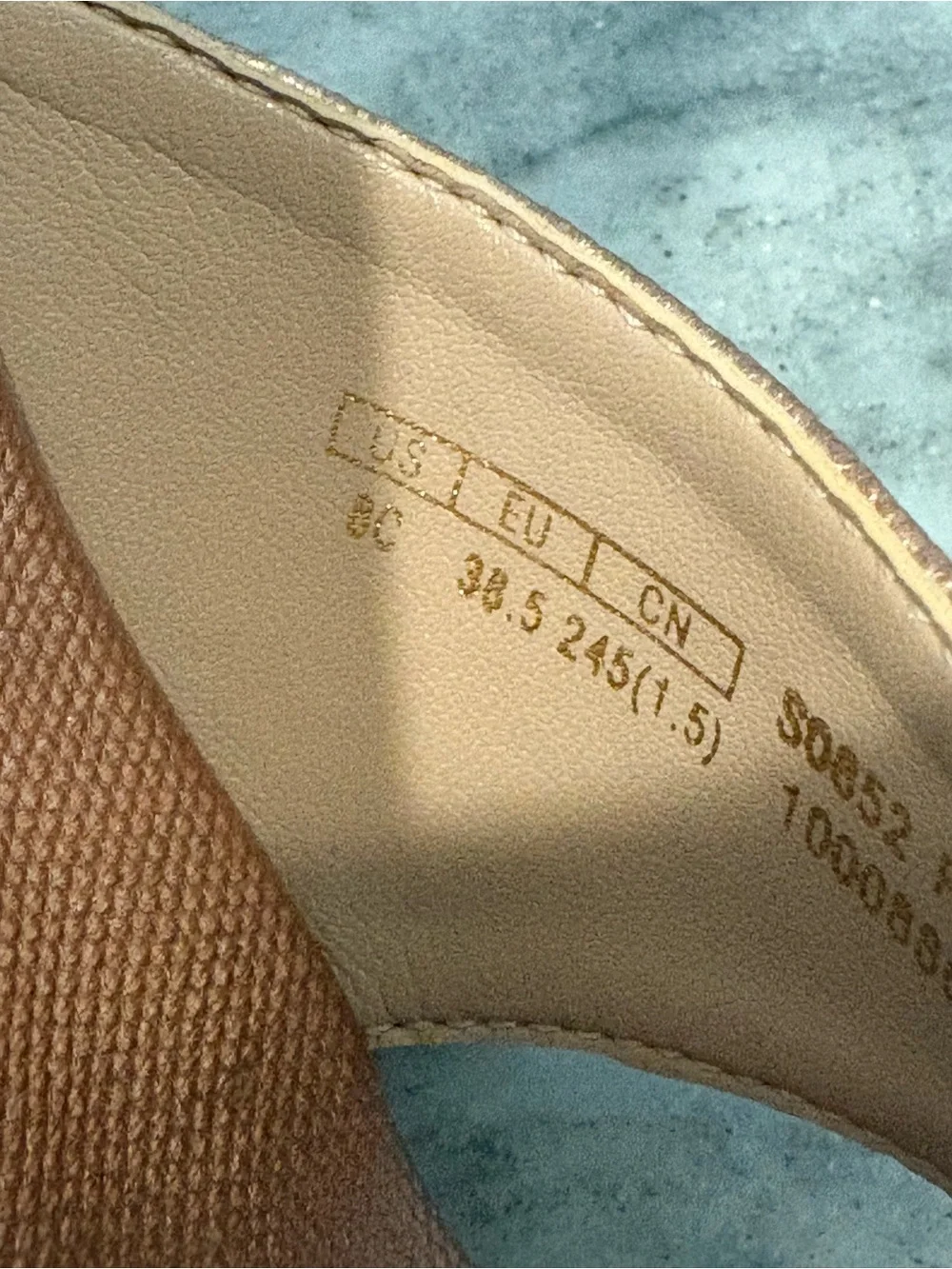 Stuart Weitzman Metallic Rose Gold Espadrille Wedge Sandals